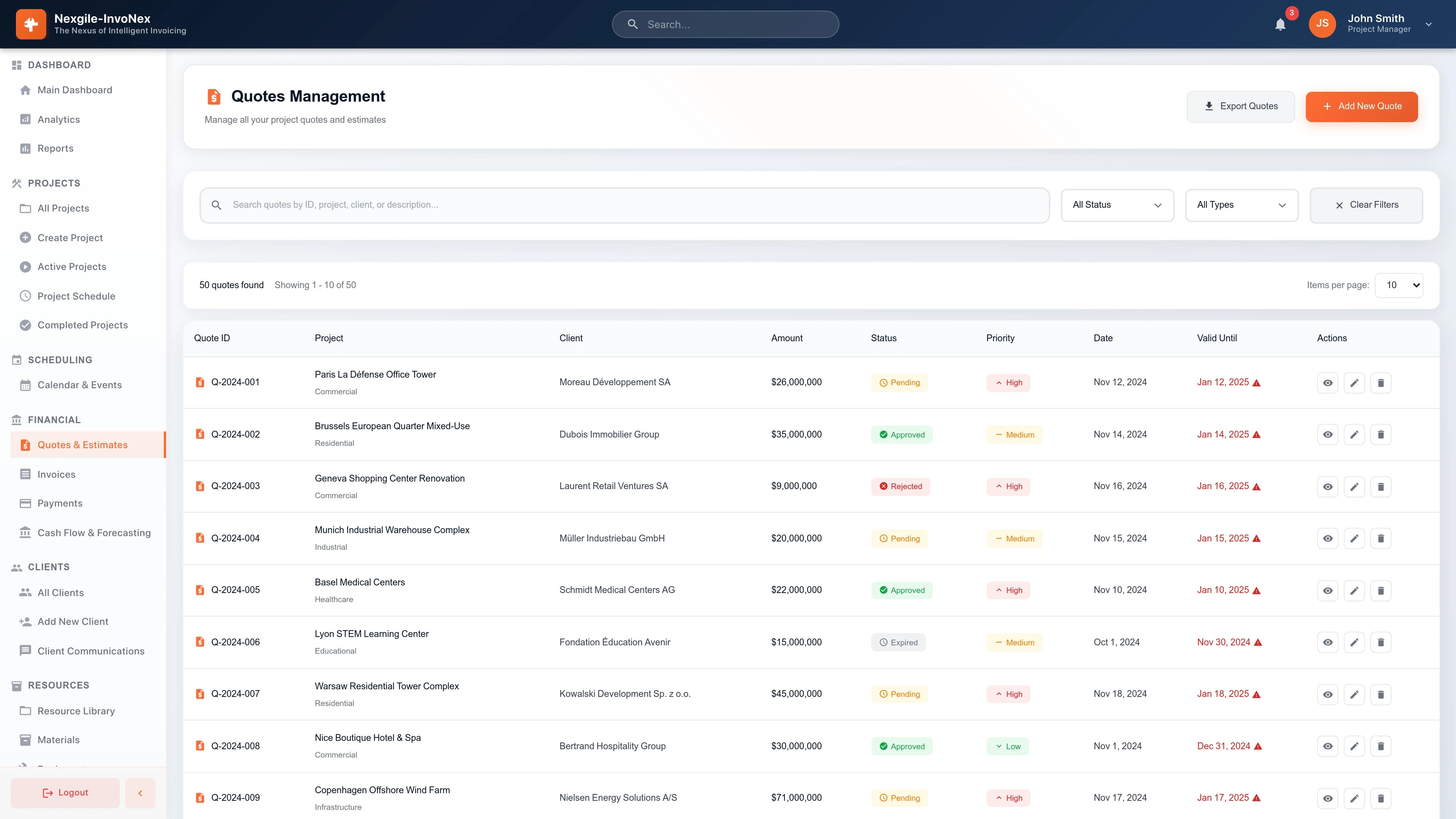 Quotes Management Dashboard - AI-powered quotation generation interface